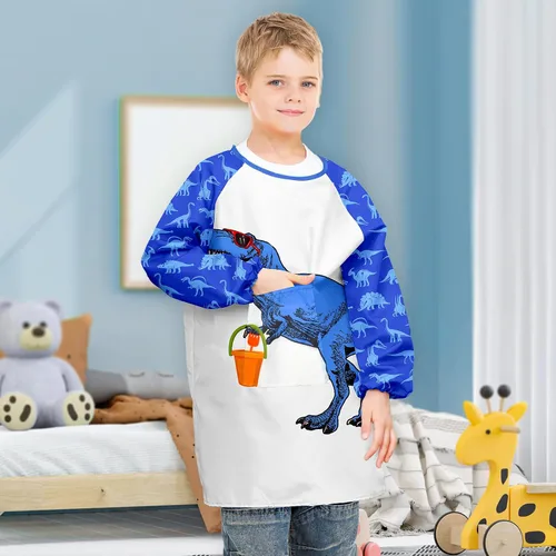 Vista 3 de Sylfairy Batas de arte para niños para pintar, delantales impermeables para artistas, arcoíris, unicornio, delantal para niños