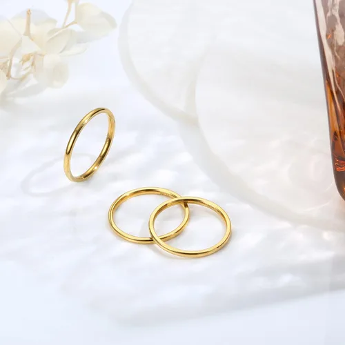 Vista 6 de LOYALLOOK Anillos apilables de oro de 14 quilates de 0.059 in para mujer, de acero inoxidable, liso, delgado, nudillo, pulgar, anillos de banda