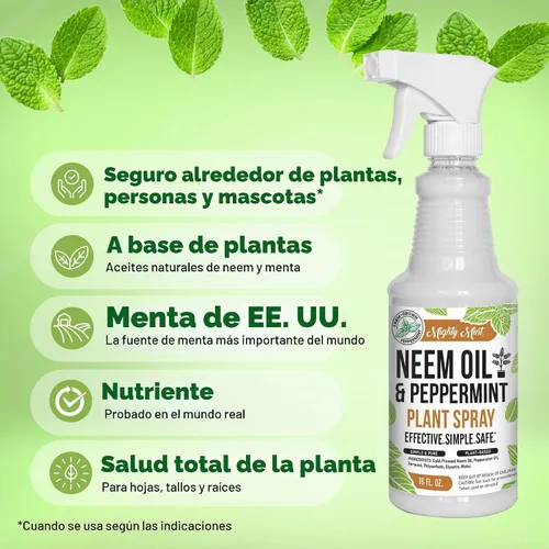 Vista 2 de Mighty Mint Spray nutritivo para plantas de aceite de neem y menta, brillo natural de hojas para uso en interiores y exteriores, fórmula a base
