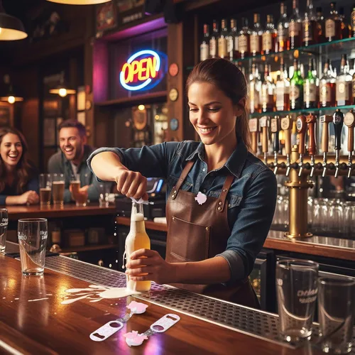 Vista 6 de Honoson 8 Piezas Abrebotellas Retráctil de Bartender Abridor de Cerveza Plano con Clips de Carrete de Insignia Redonda Soporte para Cocina