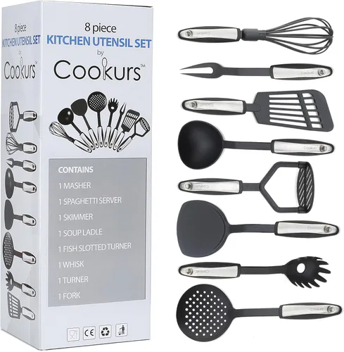 Vista 8 de Juego de utensilios de cocina de cookurs incluye 8 utensilios de cocina antiadherentes, triturador de espagueti, desnatador, cucharón, pescado