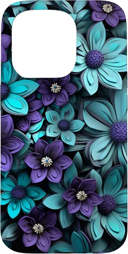 Vista 14 de Purple Flowers Teal Blue Floral Cute Botanical Garden Print Case for iPhone 17