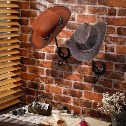 Vista 2 de Qunclay Gancho decorativo para sombreros de vaquero occidental, para montar en la pared, soporte de metal y hierro para herradura, organizador