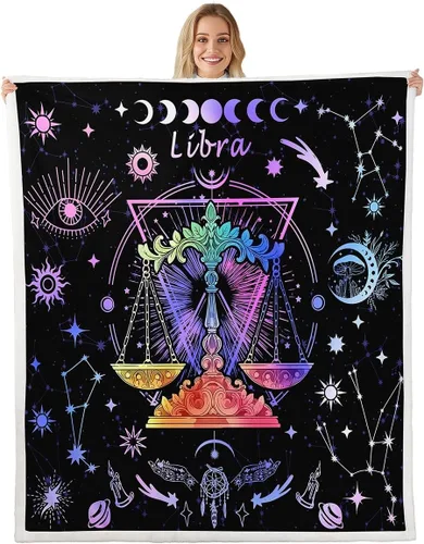 Vista 17 de Manfei Acuario - Manta de astrología trippy para niños y niñas, decoración de habitación de doce constelaciones, manta de forro polar suave