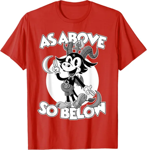 Vista 62 de Camiseta de dibujos animados retro de Baphomet Pagan As Above So Below, Negro, S