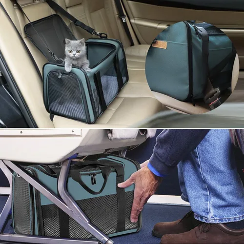 Vista 5 de Transportín para Gatos - Transportín Portátil Plegable para Perros y Mascotas, Bolsa para Mascotas de Lados Suaves hasta 15 Libras, Transportín