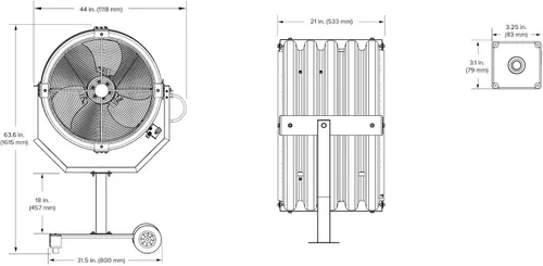 Vista 4 de Big Ass Fans - Chaqueta amarilla, ventilador móvil para interiores y exteriores de 30 pulgadas, base portátil incluida con pedestal de 18 pulgadas
