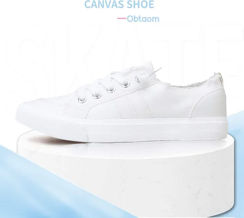 Vista 2 de Obtaom Play - Tenis de lona para mujer, color blanco deslavado y estampado de leopardo, sin cordones, a la moda