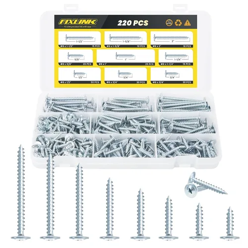 Vista 9 de 220 piezas #8 Kit de surtido de tornillos de madera de cabeza de cercha negros, conjunto de tornillos de madera de alta dureza FIXLINK, tornillos