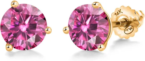 Vista 157 de Gem Stone King Aretes de Martini de oro amarillo de 14 quilates Aretes de tuerca de 3 puntas para mujeres y hombres Redondos de 0.236 pulgadas