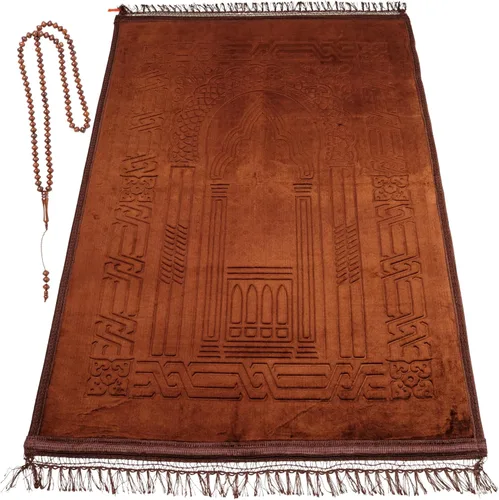 Vista 39 de Alfombra de oración – Alfombra turca Janamaz Sajada de felpa suave para hombres y mujeres, alfombrilla de oración lisa y sólida, regalo de Ramadán
