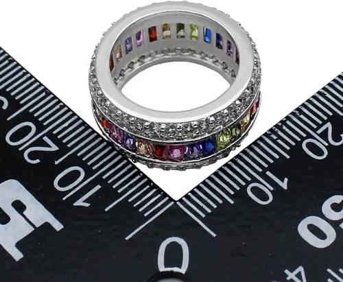 Vista 6 de HERMOSA Anillos para mujer, multicolor, circonita cúbica, arco iris, tallas 6 a 12