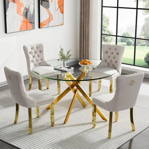 Vista 64 de Juego de mesa de comedor de cristal plateado moderno de 47 pulgadas para 2, juego de mesa de comedor de cocina redonda de 3 piezas con patas