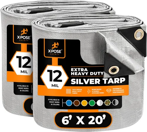 Vista 211 de Xpose Safety Lona protectora de polietileno plateado resistente de 5 x 7 pies - Funda protectora multiusos - Duradera, resistente al agua
