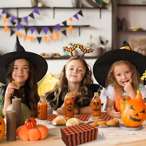 Vista 4 de AnyDesign Servilletas desechables de 100 hojas de Halloween para invitados de Halloween, servilletas de papel a cuadros naranja y negro, servilletas