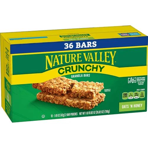 Vista 13 de Nature Valley Barras de granola crujientes, avena y miel, 12 unidades, 8.94 oz (6 bolsas) Avena integral con miel real, 0.78 oz de grano entero