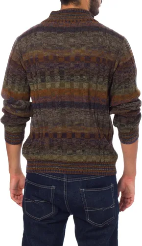 Vista 3 de NOVICA Artisan - Cárdigan de lana de alpaca peruana para hombre, hecho a mano, con cremallera, multicolor