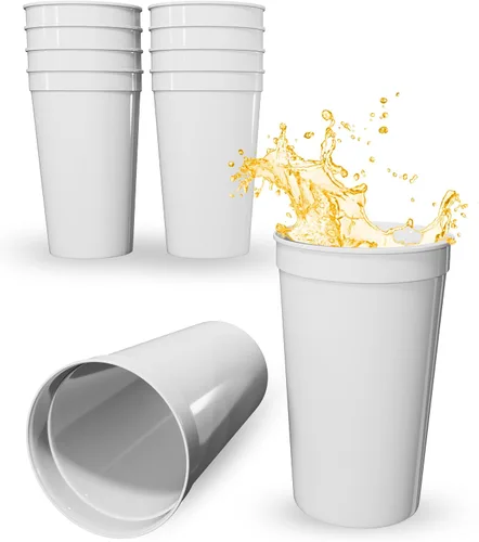Vista 76 de PartyPrints Paquete de 100 vasos de plástico en blanco reutilizables de 10 a 12 onzas, vasos de estadio a granel, sin BPA, aptos para lavavajillas