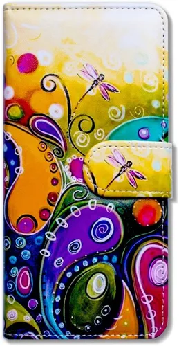 Vista 2 de Bcov - Funda para iPod Touch 7/iPod Touch 6, diseño de libélula colorida funda de piel con tapa y función atril para iPod Touch 7/6/5