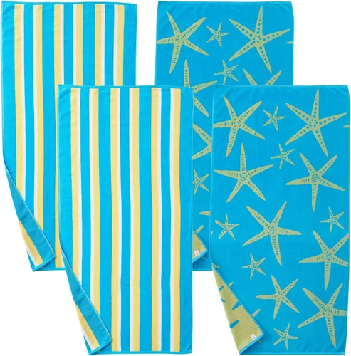 Vista 25 de Great Bay Home Toallas de playa 100% algodón, paquete de 4 toallas de piscina de 30 x 60 pulgadas, toallas absorbentes y de secado rápido