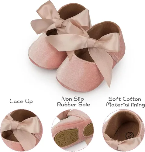 Vista 5 de KIDSUN Zapatos Mary Jane con suela de goma antideslizante, zapatos de ballet, vestido de princesa, zapatos de boda, zapatos de cuna para recién