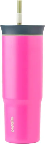 Vista 7 de Owala Vaso de viaje aislado de acero inoxidable de triple capa con tapa resistente a derrames, popote y asa de transporte, sin BPA, 40 onzas