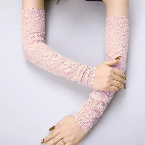 Vista 2 de Funda de protección solar sin dedos, guantes de encaje para hombre, delantal de chef, correa de cuero (rosa, talla única)