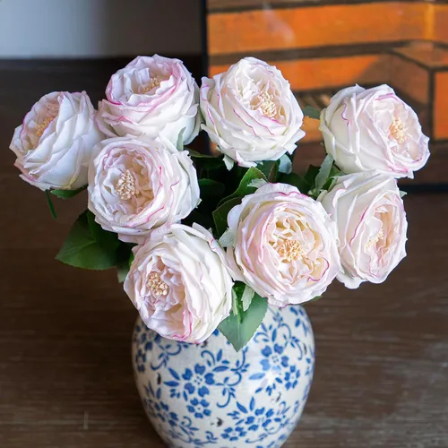 Vista 11 de DUYONE Fake Flowers for Decoration Home Decor Soft Touch Artificial Flowers Austin Rose Peony Latex Fake Flower Living Room Decoration Vivid Pink