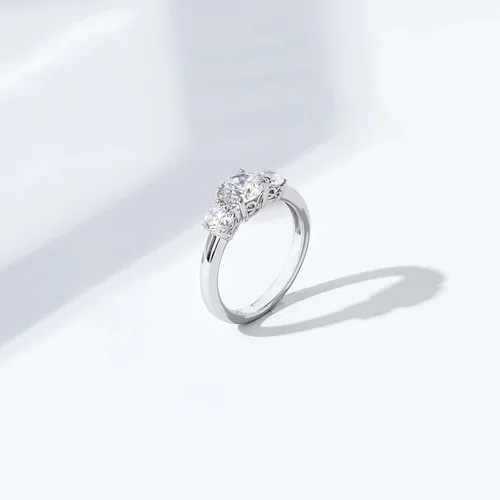 Vista 8 de Tienda Collection Platinum or Gold Plated Sterling Silver Round 3-Stone Ring made with Infinite Elements Cubic Zirconia