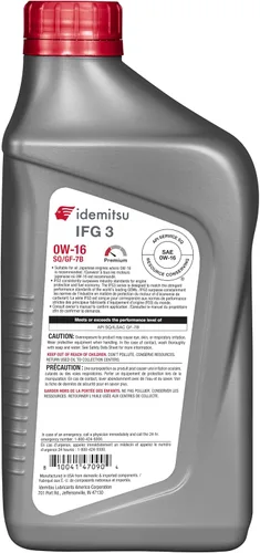 Vista 2 de Idemitsu IFG3 0W-16 GF-7, 1 cuarto de galón, paquete de 2