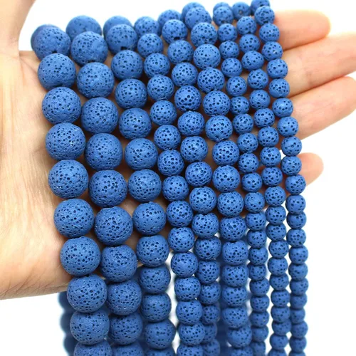 Vista 14 de Oameusa Cuentas redondas sueltas de ágata de piedra volcánica de lava azul de 0.236 in para hacer joyas, 1 hebra de 15 pulgadas, 1 hebra por