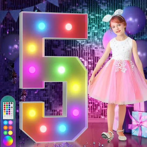 Vista 31 de Imprsv Letras coloridas de marquesina de 3 pies y letras grandes iluminadas RGB con control remoto, decoraciones de fiesta de cumpleaños Carta