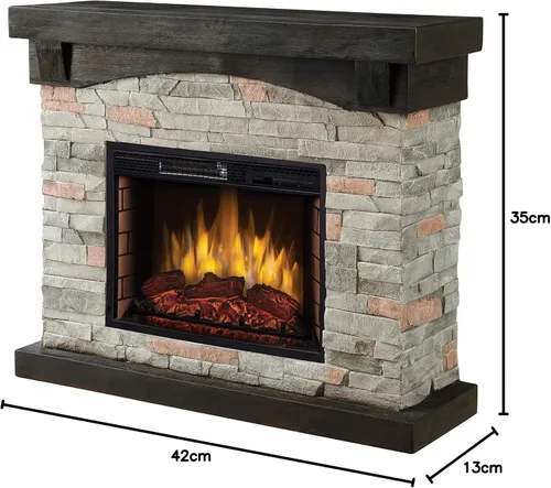 Vista 4 de Chimenea eléctrica Sable Mills de 42" - Mantel gris de piedra sintética