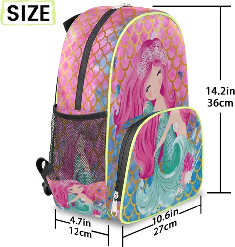 Vista 3 de Mochilas para niños, bonita mochila para la escuela, mochila para libros de jardín de infantes y preescolar para niños y niñas, Sirena, Mochilas