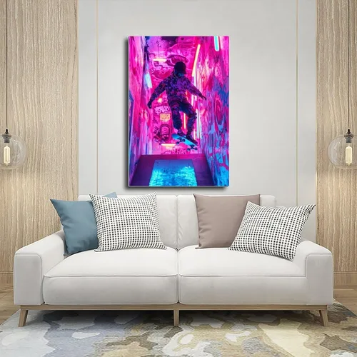 Vista 5 de Retro Cyber Skater Wall Art – Y2K Punk Poster for Cool Teen Room Decor & Gamers Poster Print Decorative Painting Canvas Wall Art Living Room Posters