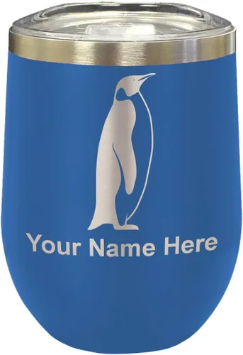 Vista 25 de LaserGram Vaso de vino de acero inoxidable de doble pared, pingüino, grabado personalizado incluido (negro)