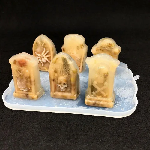 Vista 5 de MoldFun Molde de silicona 3D para Halloween, ataúd con calaveras, araña, RIP, molde de silicona para chocolate, caramelos, cubitos de hielo
