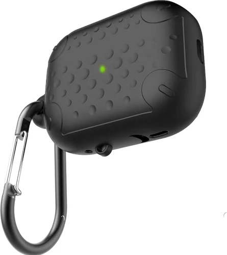 Vista 2 de Funda impermeable para AirPods Pro de 2ª generación, funda protectora de silicona antipérdida, carga inalámbrica y LED visible, con mosquetón