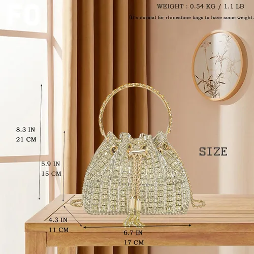 Vista 5 de Bolso de noche con diamantes brillantes para mujer, bolso de mano con diamantes de imitación para fiesta, baile de graduación, cóctel