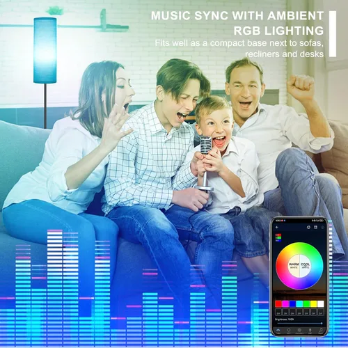 Vista 4 de FRIDEKO HOME Lámpara de pie, iluminación ambiental que cambia de color para sala de estar, dormitorio, lámpara de pie con aplicación y control