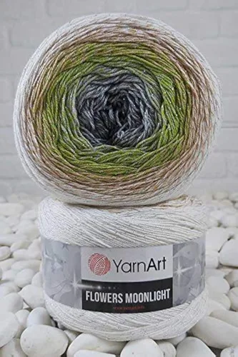Vista 10 de YarnArt Flowers Moonlight - Hilo de algodón con purpurina, suave, ganchillo arcoíris, tejido a mano de lúrex metálico, pastel plateado, algodón