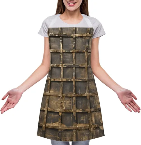 Vista 3 de MUSM Apron for Adults - 27.6 X 31.5 Inch, Heavy-Duty Polyester Aprons with Two Large Pockets, Waterproof Metallic Gold Mesh Kitchen Apron for