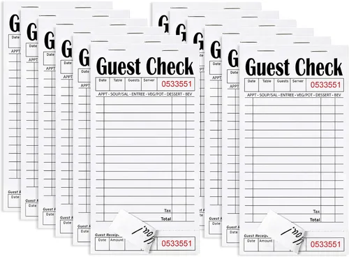 Vista 23 de Libros de cheques de invitados para servidores, bloc de notas de servidor, paquete de 12, papel de color natural, bloc de notas para camarera
