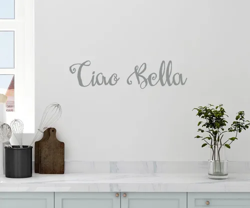 Vista 2 de Adhesivo decorativo de pared de 24 x 5 pulgadas, diseño de Ciao Bella Hello Goodbye Beautiful Italian Saying Kitchen Family