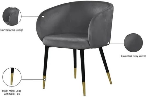Vista 6 de Meridian Furniture Louise Collection Modern Silla de comedor tapizada de terciopelo contemporáneo con punta dorada, patas de metal negro, 24