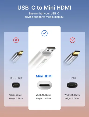 Vista 5 de JSAUX Cable USB C a Mini HDMI de 3.3 pies (no HDMI), cable 4K tipo C a mini Lado corto hacia la pantalla