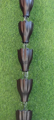 Vista 4 de KAM Inicio Cadena de lluvia de aluminio XL chapado en negro de 8.5 pies (negro) 8.5 pies con adaptador de canalón de perno de latón para instalación