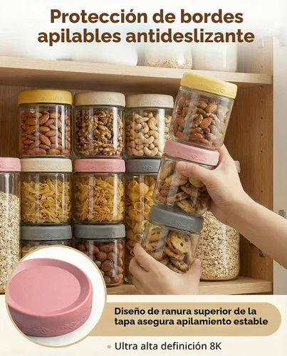 Vista 4 de Paquete de 4 de 10 OZ, Frascos para Avena Nocturna con Tapas, Recipientes de Vidrio para Preparación de Comidas, Frascos Mason Herméticos