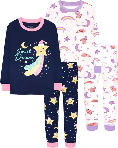 Vista 24 de DAUGHTER QUEEN Pijama de algodón para niñas de 4 piezas, talla 18 meses-12 años