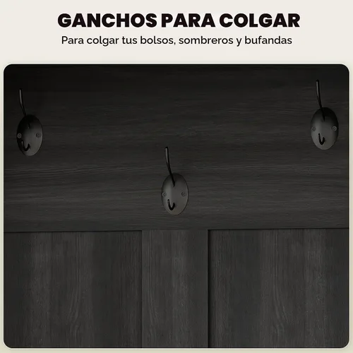 Vista 4 de HOMCOM Árbol de pasillo con almacenamiento de zapatos, perchero de entrada Grano de madera negro